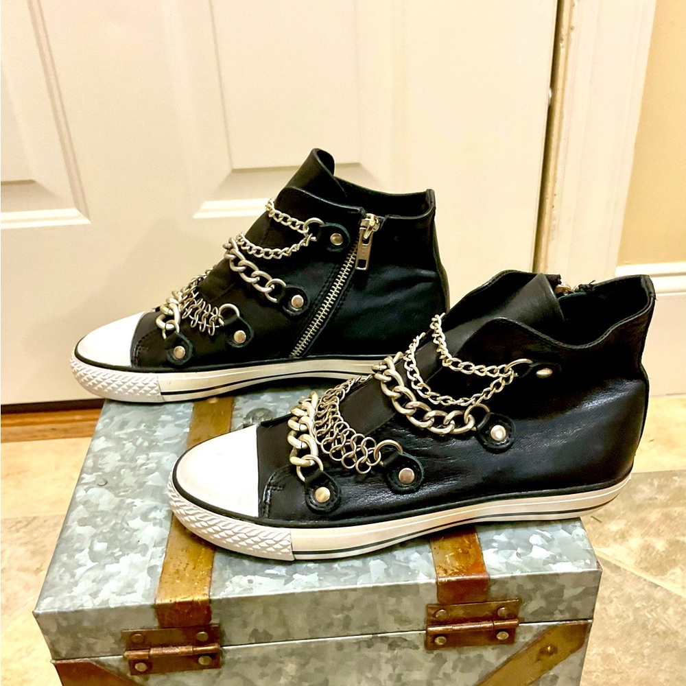 ASH Black and white genuine leather high top sneakers